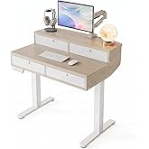 HUANUO 32 x 20 inch Electric Standing Desk with 4 Drawers, Adjustable Height Sit Stand Home Office Desk, C-Clamp Mount Compat