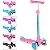 BELEEV Scooters for Kids 3 Wheel Kick Scooter for Toddlers Girls Boys, 4 Adjustable Height, Lean to Steer, Light up Wheels, Extra-Wide Deck, Easy to Assemble for Children Ages 3-12