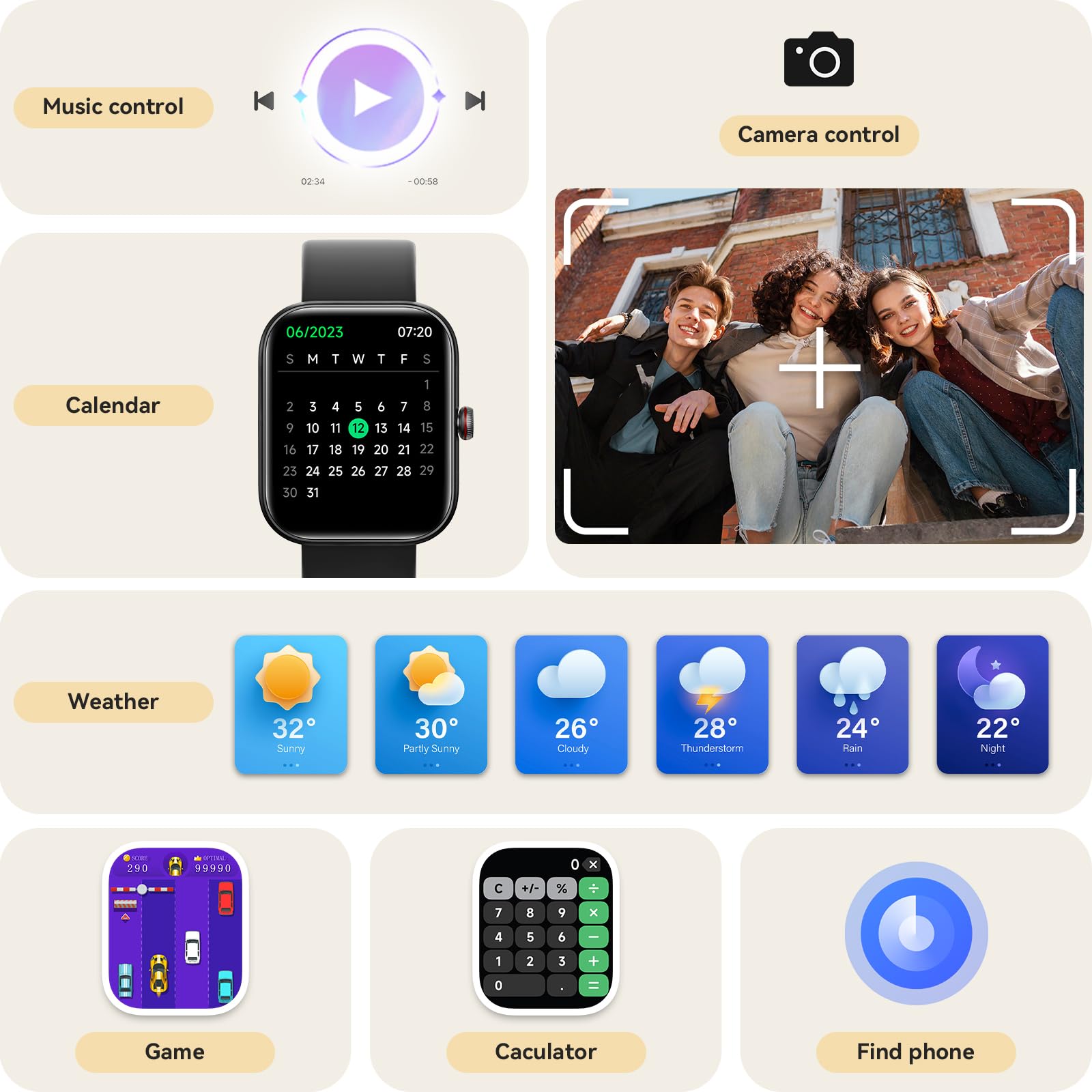 Smart Watch for Women Men, Smartwatch for iPhone & Android Bluetooth (Answer/Call) Built-in Alexa, 1.91