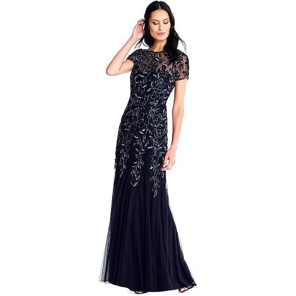 spaghetti strap beaded wedding dress Adrianna Papell AP1E209809 - Short Mesh Sheath Dress main image 1