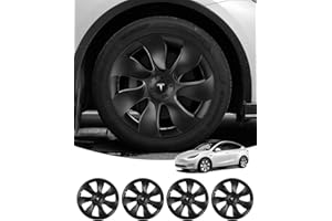 WonVon for Tesla Model Y Wheel Covers 19-Inch Sign Will Glow Hub Cap Replacement ABS Cover Set of 4 Matte Black 2020-2023 Model Y Accessories