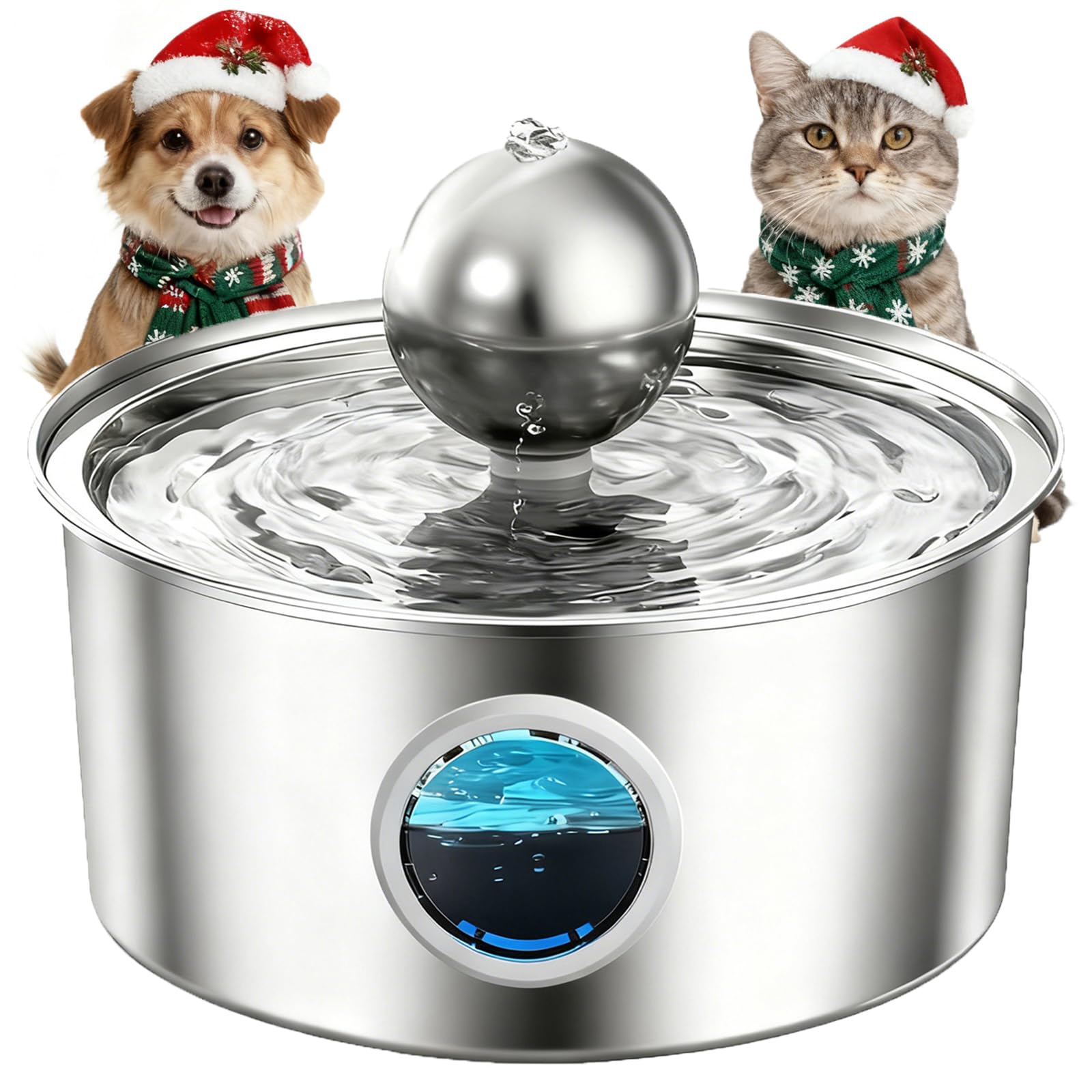 View 1 of 108oz/3.2L Stainless Steel Cat Water Fountain, Ultra-Quiet Pet Fountain with Water-Level Window, Dishwasher Safe, BPA-Free Automatic Water Dispenser for Cats and Dogs