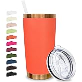 Metalya 20 oz Tumbler Stainless Steel Tumbler with Lid and Straw, Double Wall Vacuum Insulated Travel Coffee Mug for Laser Engrave, Powder Coated Cup for Hot and Cold Drinks (Orange,1 pack)