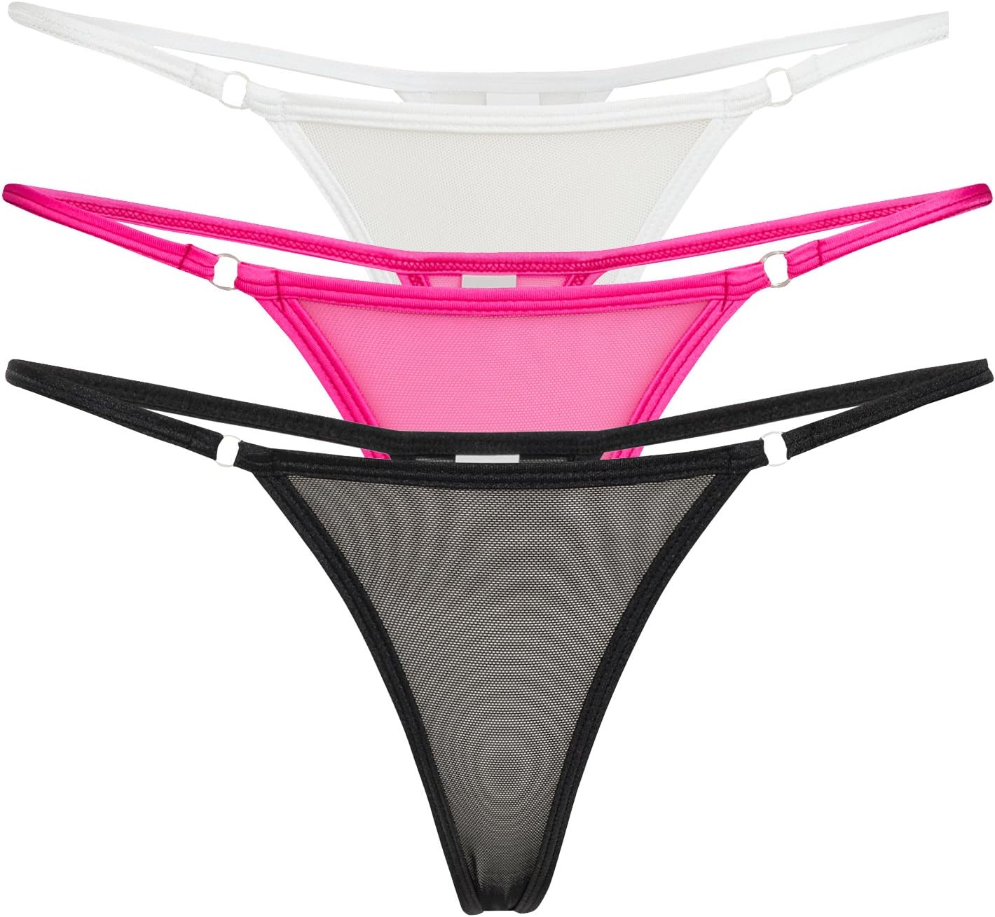 Annsfashion Set of 3 Nylon Mini Thongs 1x White, 1x Pink, 1x Black