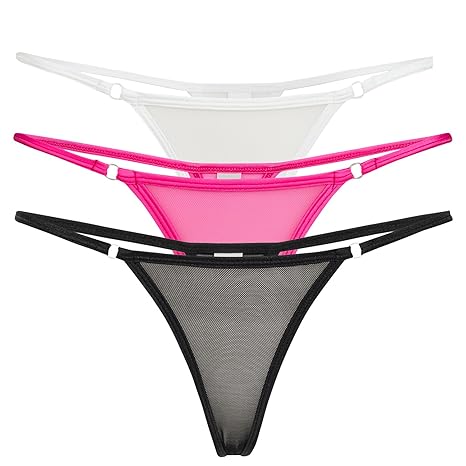 Annsfashion 3er Set Nylon Mini Stringtanga 1x Weiß,1xPink,1x Schwarz