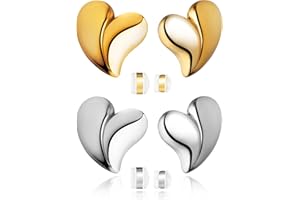 Vio Berk 18K Gold Plated Heart Earrings And Necklace Set for Women - Stainless Steel Hypoallergenic Dangle Drop Accessories - Pendant Love Jewelry Gifts for Her - Earrings Heart Set - Gold/Silver