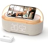 Bluetooth Speaker Alarm Clock &amp; Wireless Charger for Bedside, Home, Office | FM Radio, Adjustable LED Night Light, 6 in 1 Bedroom Portable Speaker 2500mAh, Phone Stand