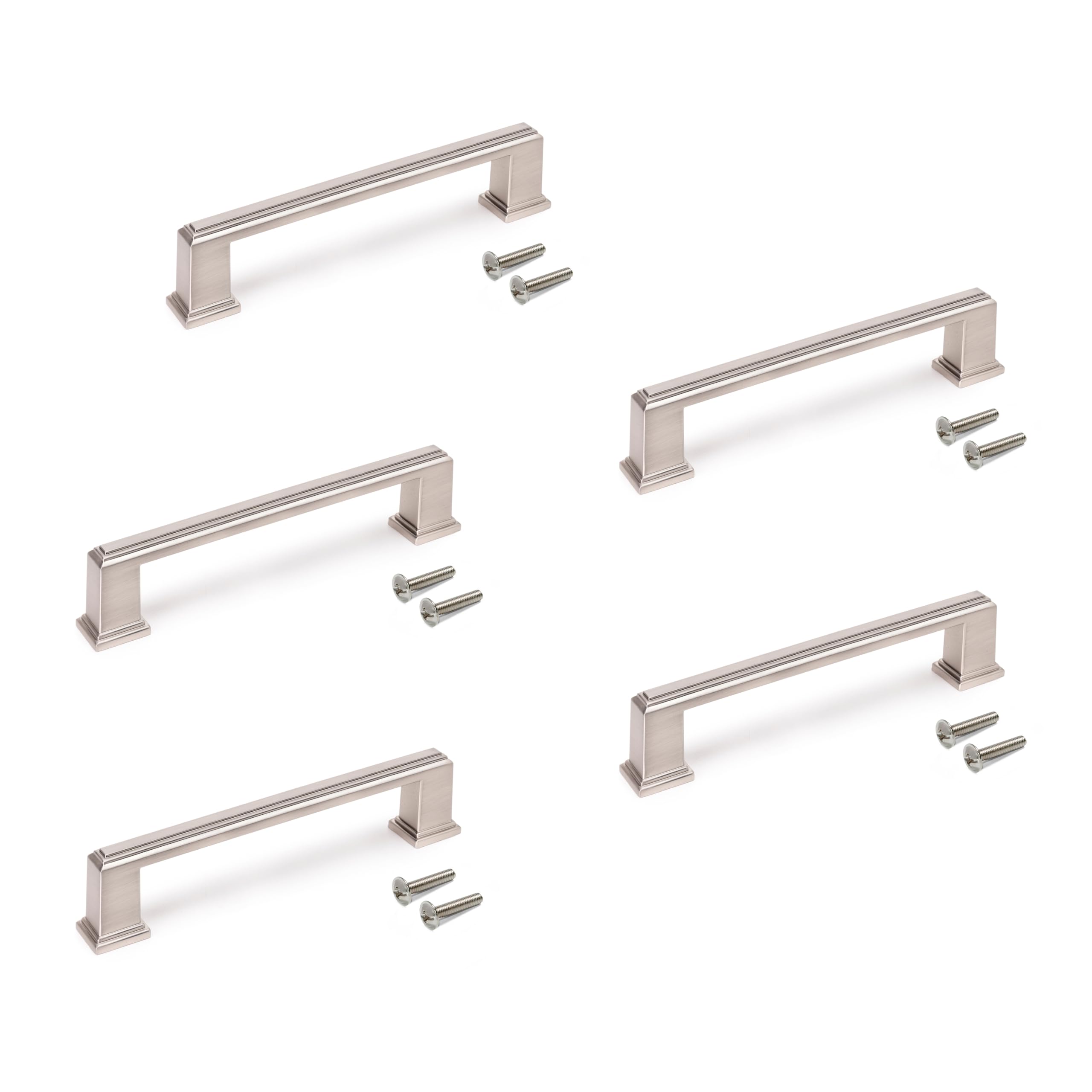 Emuca - Lot of 5 Furniture Handles, L147.5mm, 128mm Interaxis, Zamak, Satin Finished Nickel