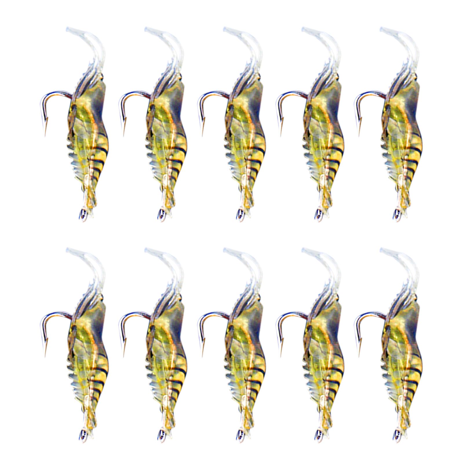 SPYMINNPOO Fishing Shrimp Lures,10PCS Shrimp Simulation Soft Prawn Lure Bait Hook Tackle Bass Fishing Lures For Freshwater Saltwater