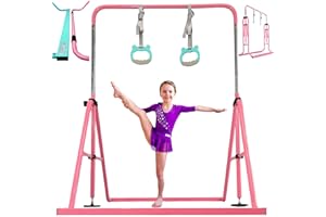 PreGymnastic Updated Folding Gymnastics Bar with Rings, Foldable Kip Bar with Sturdier Base, Gymnasitc Training Bar for Kids Ages 3-10, Gymnastic Horizontal Bars, Home Gym Equipment for Boys Girls