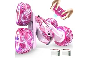 GAGACO Toys for Ages 3 4 5 6 7 8: Remote Control Car for Girls, Pink RC Cars 360° Flip 4WD Off-Road RC Stunt Cars with Cool Light, 2.4Ghz Rechargeable Toy Car for Kids Birthday Xmas Gift, Pink