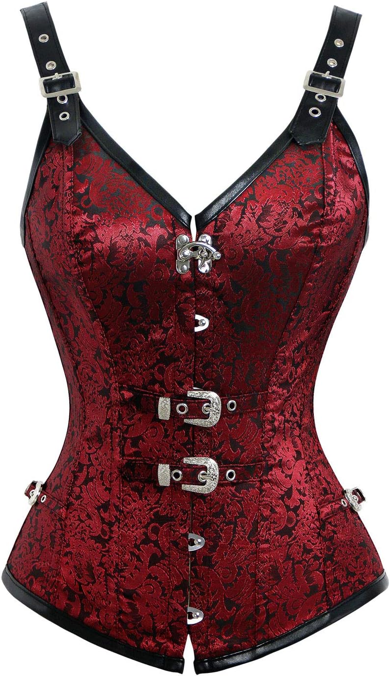 Women's Gothic Steampunk Jacquard Overbust Corset Vest with Buckles