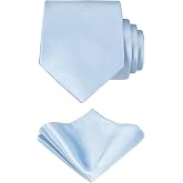 TIE G Solid Satin Woven dyed Color Formal Black Necktie and Pocket Square Sets in Gift Box