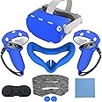 JYMEGOVR for Oculus Quest 2 Silicone Cover, Protective Cover Accessories for Meta VR, Multi Colors Soft Shell Skin, Controller Grips & Face Cover Set (Blue)