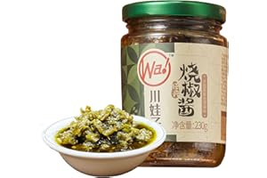 BAILINHOU Sichuan Flame Roasted Diced green chiles sauce asian 8.28oz/235g, chuanwazi green chilis canned imported of china