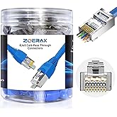 50 Pack Cat 6A Shielded Pass Through RJ45 Connectors with 50 Pack Strain Relief Boots, Modular Plug 3-Prong Gold Contacts 1.20mm RJ45 Pass Through Connector for Solid or Stranded STP Network Cable