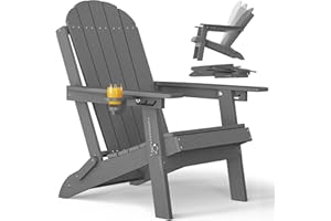 YEFU Folding Adirondack Chair for Outdoor: Plastic Foldable Fire Pit Chair with Cup Holders & Adjustable Backrest - Sturdy Al