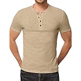 Dokotoo Men Men's Casual Henley Shirts Crew Neck Short Sleeve Classic Button Solid Lightweight Pullover Tees Tops