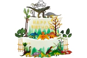 Ayearparty 30pcs Dinosaur Cake Toppers With Dinosaur Eggs Leaves Trees Cake Decorations for Boys Birthday Party Dinosaur Themed Party Wild Animals Kids Party Supplies