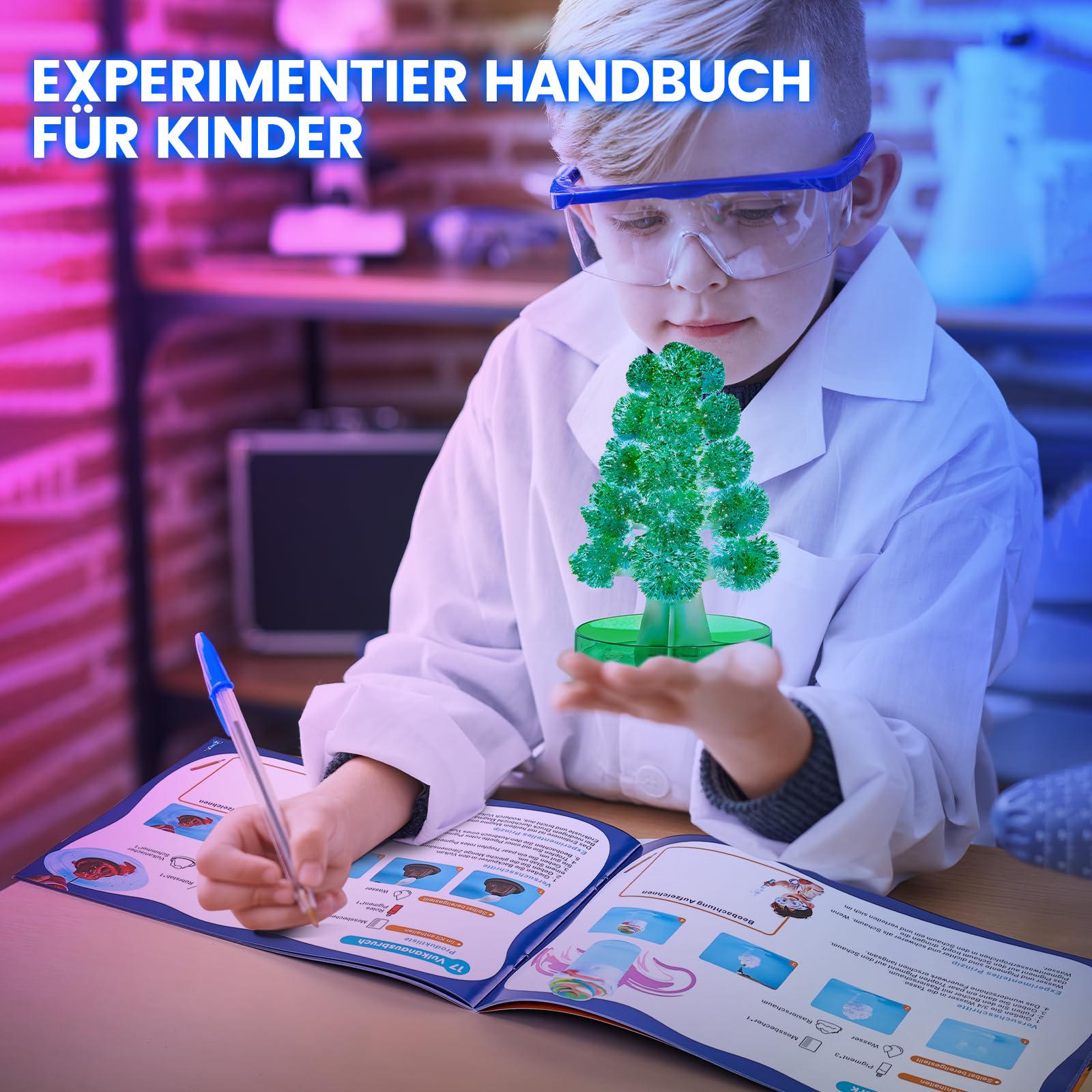 Japace 70 Experimente für Kinder, Wissenschaft Experimentierkasten Labor STEM Spielzeug 4-6-8-10-12 Jahre Geschenke für Jungen Mädchen, Chemie-Set, Kristalle Züchten, Vulkan, Gummiball 5