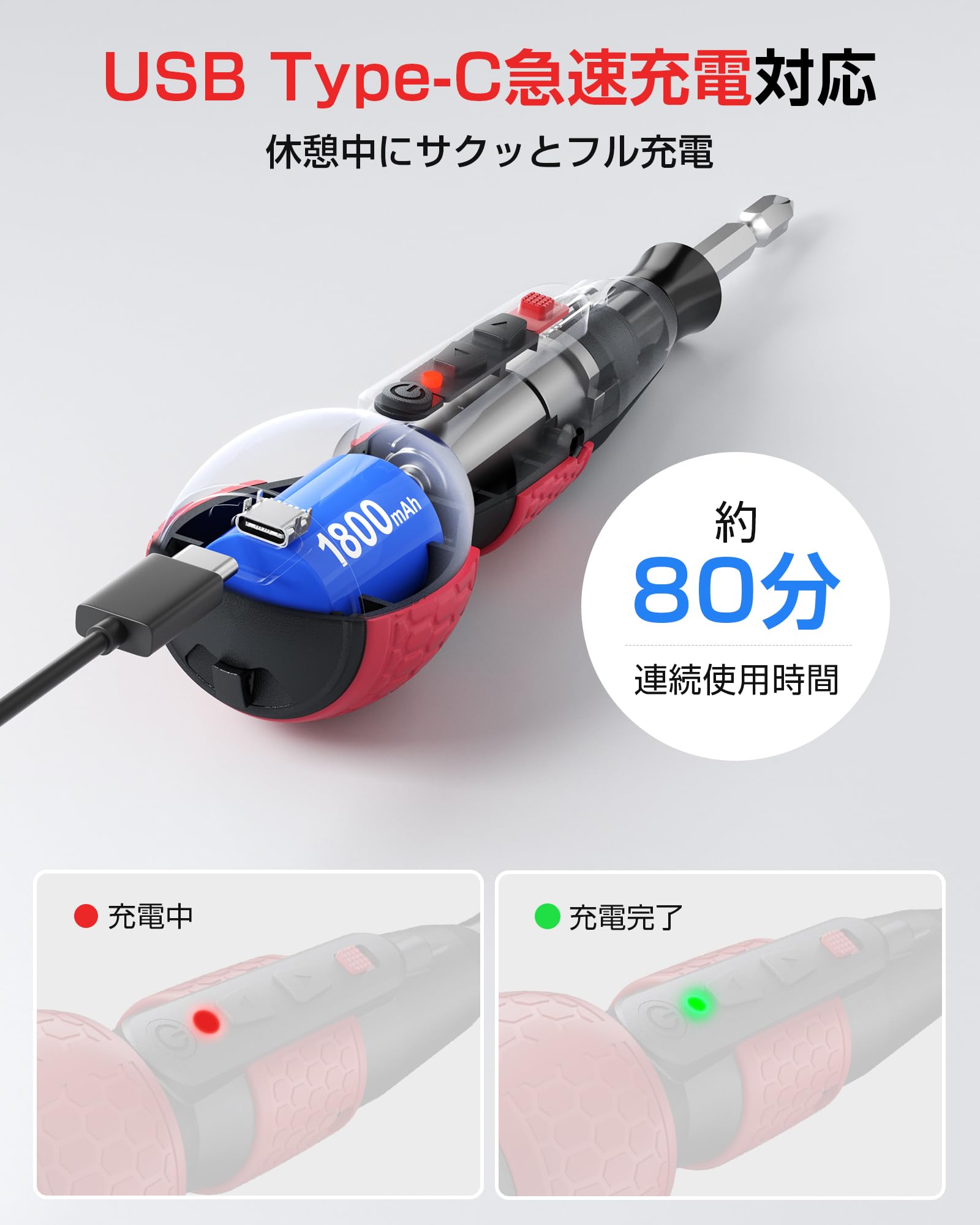 Yacooda Electric Screwdriver, Small, Powerful, 3 Levels of Torque Adjustment, High Concentricity, Bit Shake Reduction, Includes Storage Case, 16 Bits Included, Electric 4N.m, Manual 12N.m, USB-C