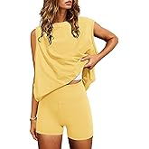 Nirovien Women 2 Piece Outfits Workout Sets Summer Matching Lounge Set Tunic Tops and Biker Short Sets