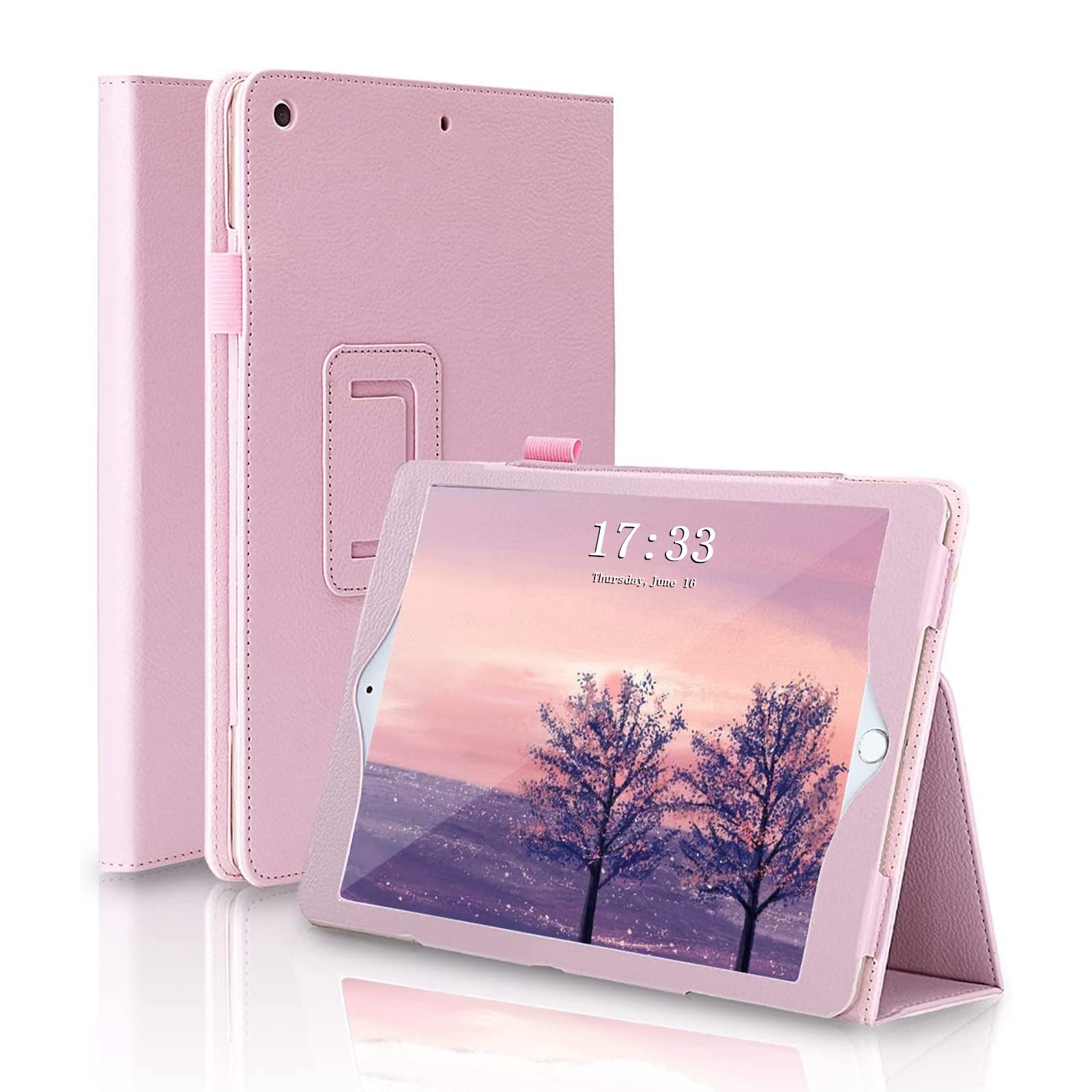 FANSONG Case for iPad 10.2 inch(9th/8th/7th Generation,2021/2020/2019),Slim PU Leather Bifold Stand with Pencil Holder,Smart Flip Tablet Cover with Auto Sleep/Wake,(Pink)
