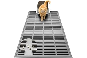 PetNova Large Cat Litter Mat: Smooth Silicone Raised Grooves Reduce Tracking - Pee Vomit Soft Stool 30s Rinse-Clean No-Scrub - Soft on Paws for Senior & Multi-Cat Homes