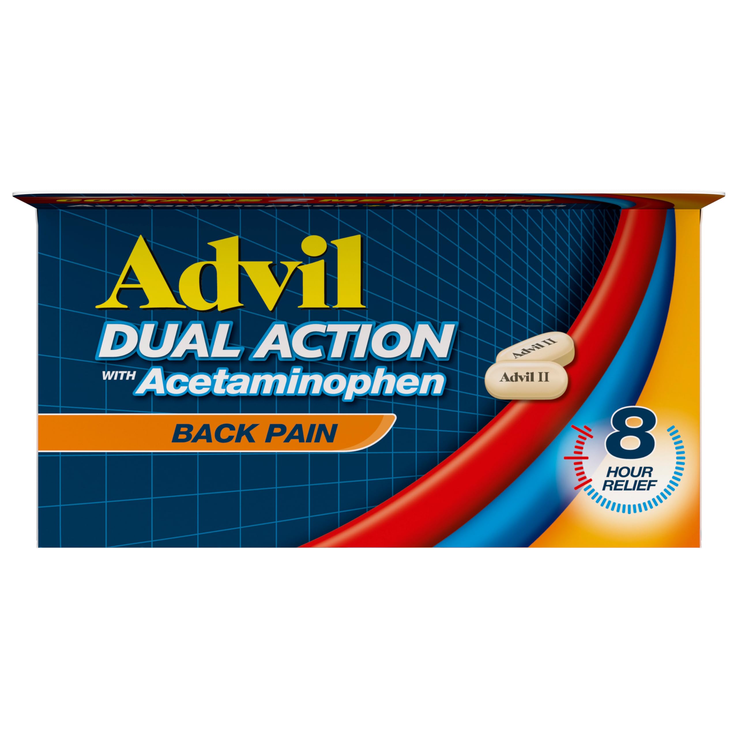 Advil Dual Action Back Pain Caplets Delivers 125mg Ibuprofen and 250mg Acetaminophen Per Dose for 8 Hours of Back Pain Relief - 144 Count