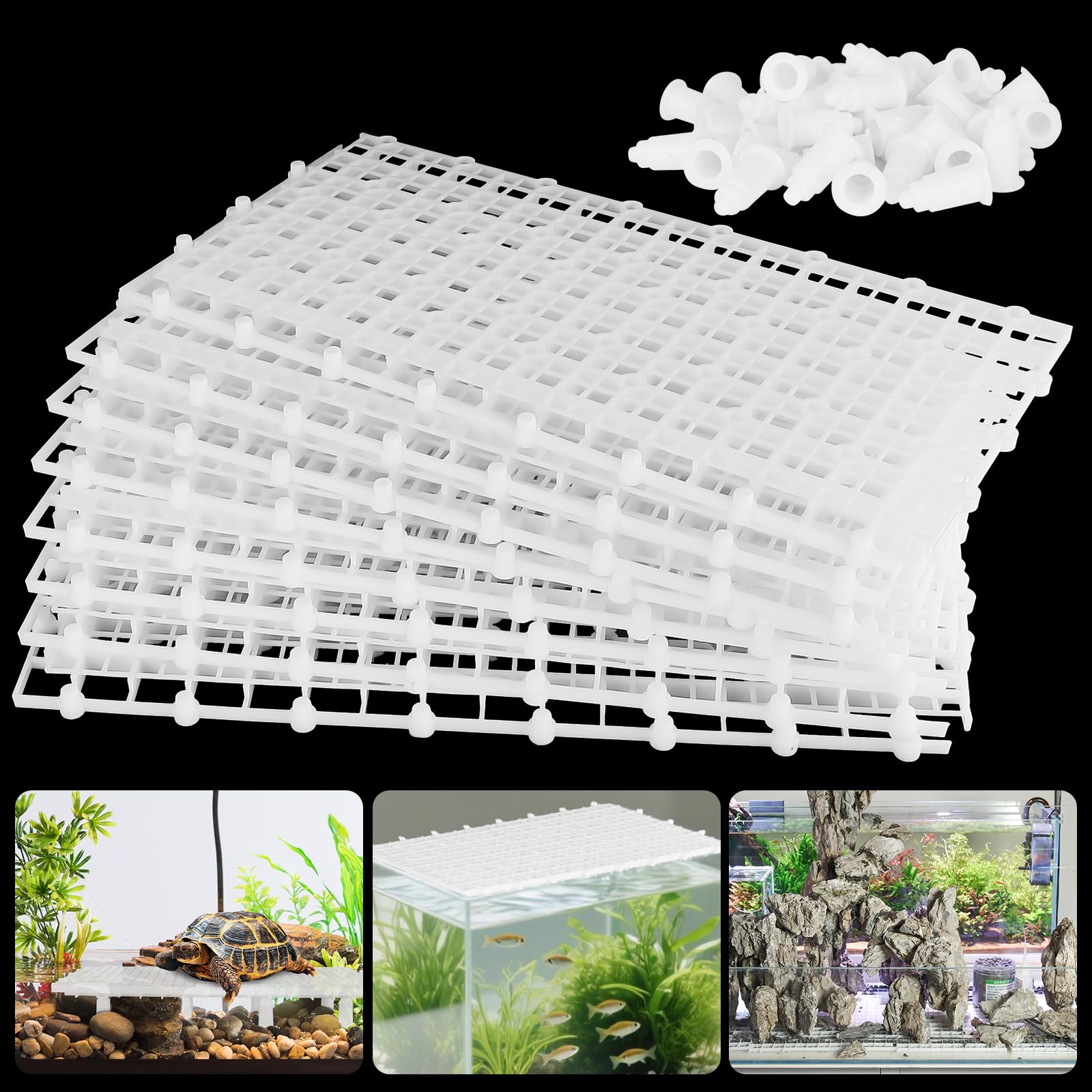 Photo 1 of Hygger CO2 12pcs Aquarium Fish Tank Divider Filter Bottom with Bracket, Plastic Egg Crate Grid (11.6X5.7inch) for Fish Tank Separation, Bottom Filtration & DIY Aquascaping (White, 72 Brackets)