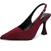 Susanny Slingback Kitten Heels Elegant Dressy Pumps for Women Closed Pointy Toe Sexy Chunky High Heels Wedding Bride Prom Party Dress Shoes