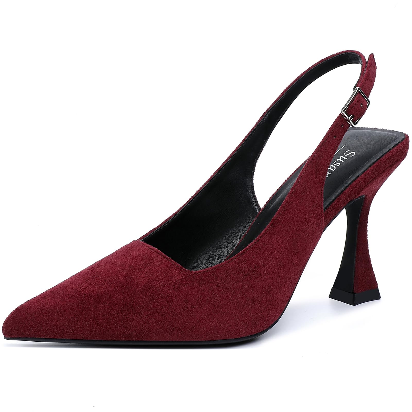 Photo 1 of Susanny Burgundy Suede Slingback Kitten Heels Elegant Dressy Pumps for Women Closed Pointed Toe Sexy Chunky High Heels Wedding Bride Prom Party Dress Shoes 7