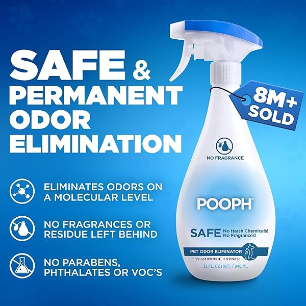 POOPH PET ODOR ELIMINATOR, 32OZ – ELIMINATES ODORS AT THE MOLECULAR LEVEL, DOGS, CATS, FRESHENER, ELIMINATOR, URINE, POOP, PEE, DEODORIZER, NATURES, PUPPY, FRESH, CLEAN, FURNITURE, POTTY