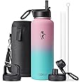 40 oz Insulated Water Bottle with Straw&3 Lids, Coolflask Stainless Steel Metal flask Wide Mouth for Sports or Office, Non-BPA Keep Cold Up to 48 Hrs or Hot Up to 24 Hrs, Bubblegum Princess
