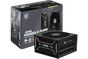 MSI MAG A1000GLS PCIE5, Fully Modular Compact Gaming 1000W Power Supply, 80+ Gold, ATX 3.1 & PCIe 5.1, Dual-Color 12V-2x6 Cab