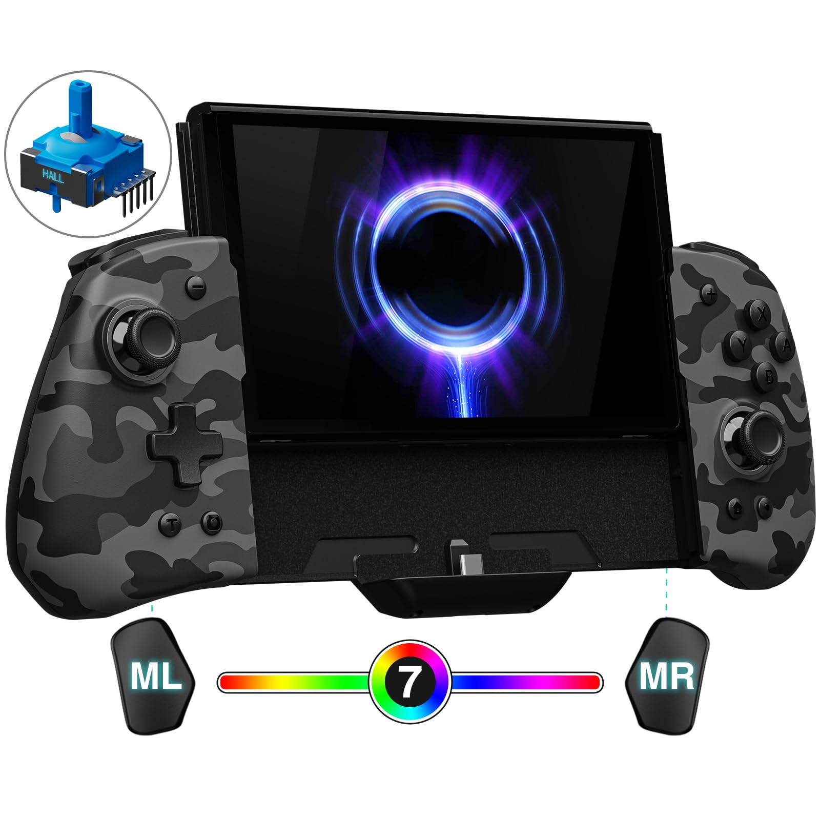 Photo 1 of FUNLAB Switch Handheld Controller for Nintendo/OLED Joycons Customizable Switch Controller, Luminous Ergonomic Controls Camo, Switch Joypad Replacement with Adjustable Color, Turbo, Mapping