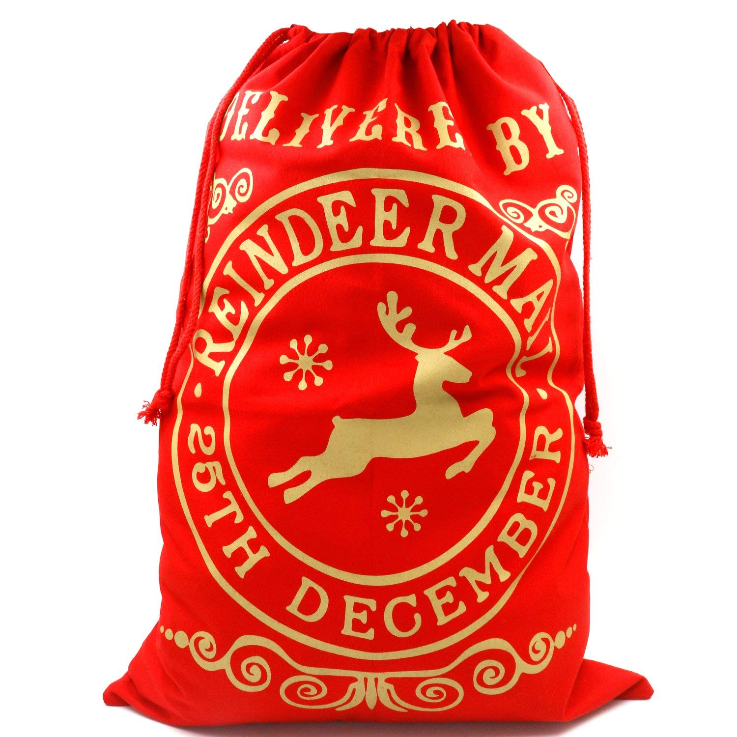 TRIXES Santa Sack Red - Christmas Reindeer Post Style Draw String Present Bag Sack - Gift Wrapping - Large Capacity 70cm x 50cm