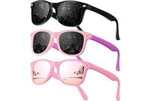 JASPIN Polarized Kids Sunglasses - Toddler Baby Sun Glasses for Girls Boys Age 3-9 with Flexible Frame UV Protection 3 Pack