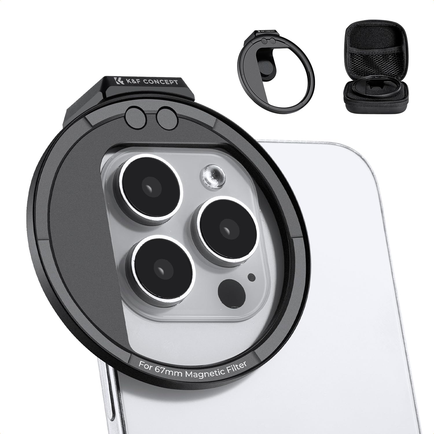 K&F CONCEPT 67mm Universal Magnetic Filter Adapter, Quick Release Magnet Phone Lens Filter Mount Compatible with iPhone 17/16/15/14/13/12, 16/15/14/13/12 Pro/Pro Max, Galaxy S22/23 Ultra