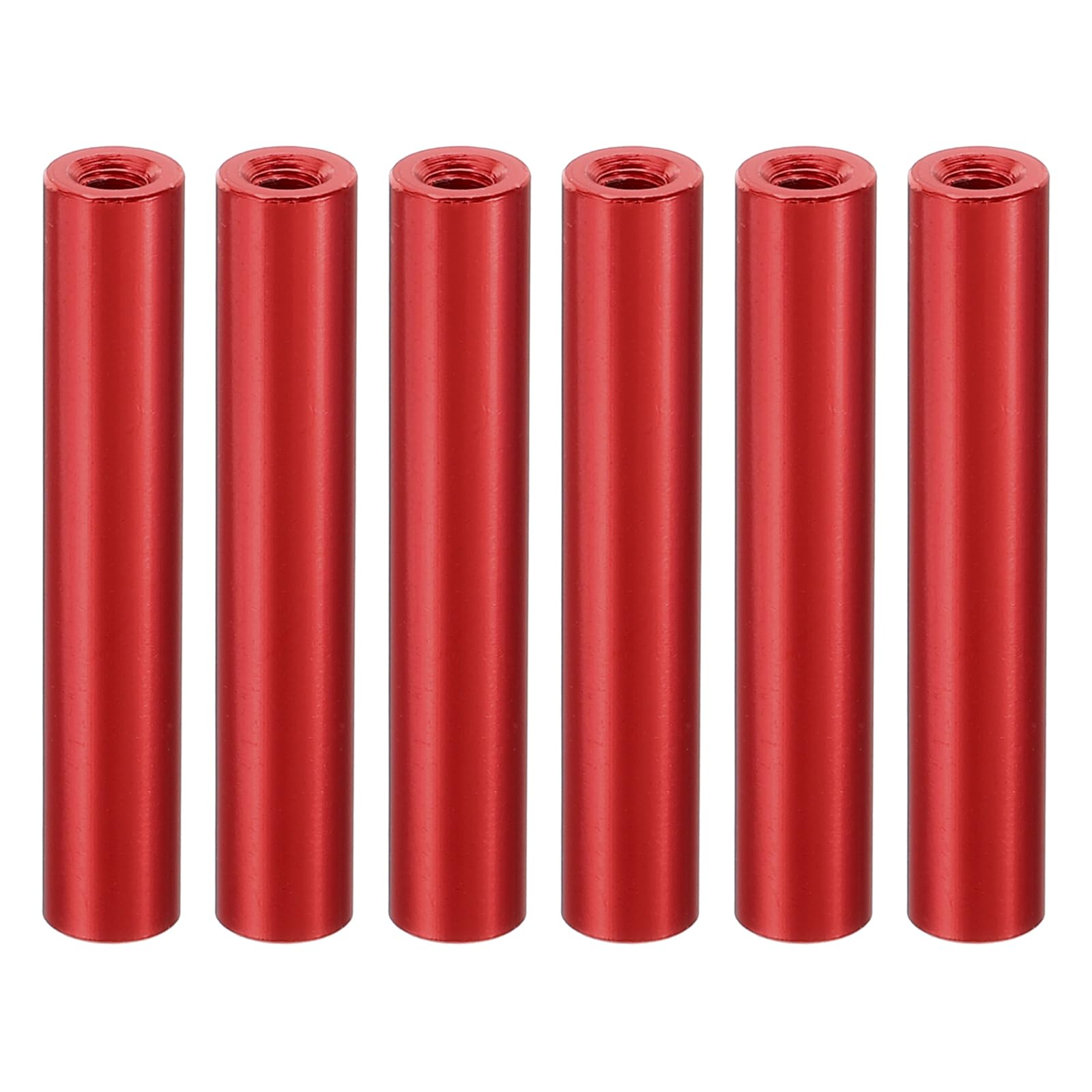 PATIKIL 6pcs M3 Metal Threaded Standoff Spacer Nuts, Round Aluminum Spacers Female Coupling Screws, 1/8" ID x 1/4" OD, Red 3x6x35mm — image 1