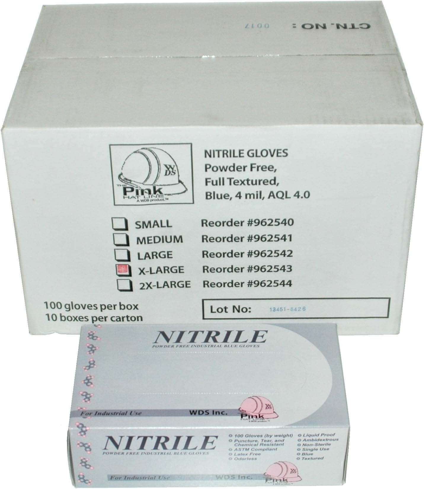 Pink Hat Line 4 mil Blue Powder Free Nitrile Gloves (100, Small)