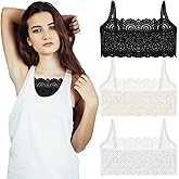 Chicingyou 3 Pieces Women's Lace Camisole Crop Tops Y2K Slim Modesty Panel Cleavage Cover up for Low Neckline Low Cut Dress