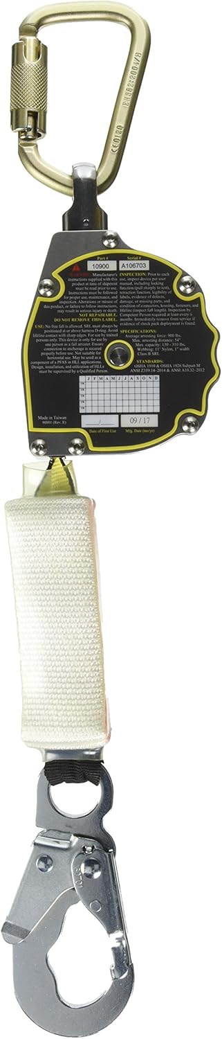 Guardian Fall Protection 10900 11-Foot 1-Inch Nylon Webbing with Carabineer - Fall Arrest Kits - 