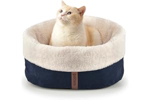 Petace Self Warming Cat Bed, 17.7" x 13.7" Anti-Slip Soft Round Thermal Pet Cushion Bed for Kittens & Small Puppy, Blue