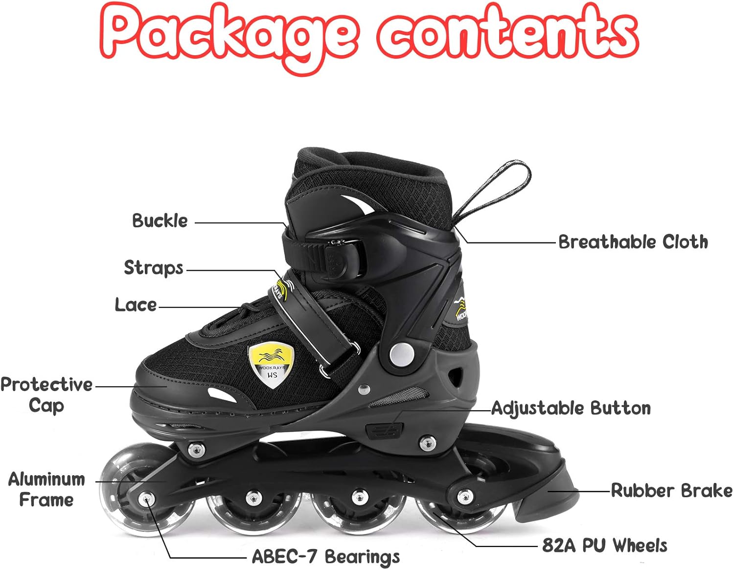 WOOKRAYS Adjustable Kids Inline Skates with Light up Wheels, Fun Flashing Beginner Illuminating Roller Skates for Kids Boys and Girls : Sports & Outdoors
