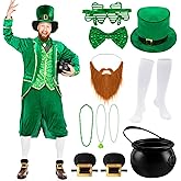Capoda 12 Pcs St Patrick's Day Leprechaun Costume Men's Leprechaun Suit Irish Shamrock Accessories for Adult