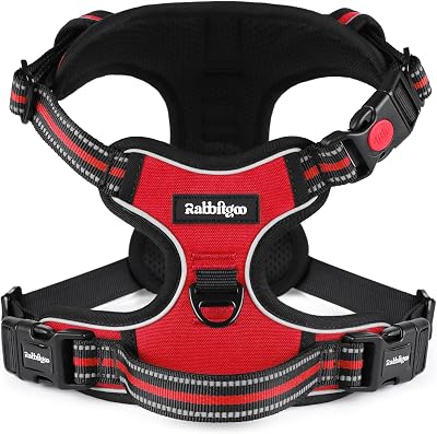 rabbitgoo Dog Harness Medium with Neck Release Buckle Front Back Clips Red M