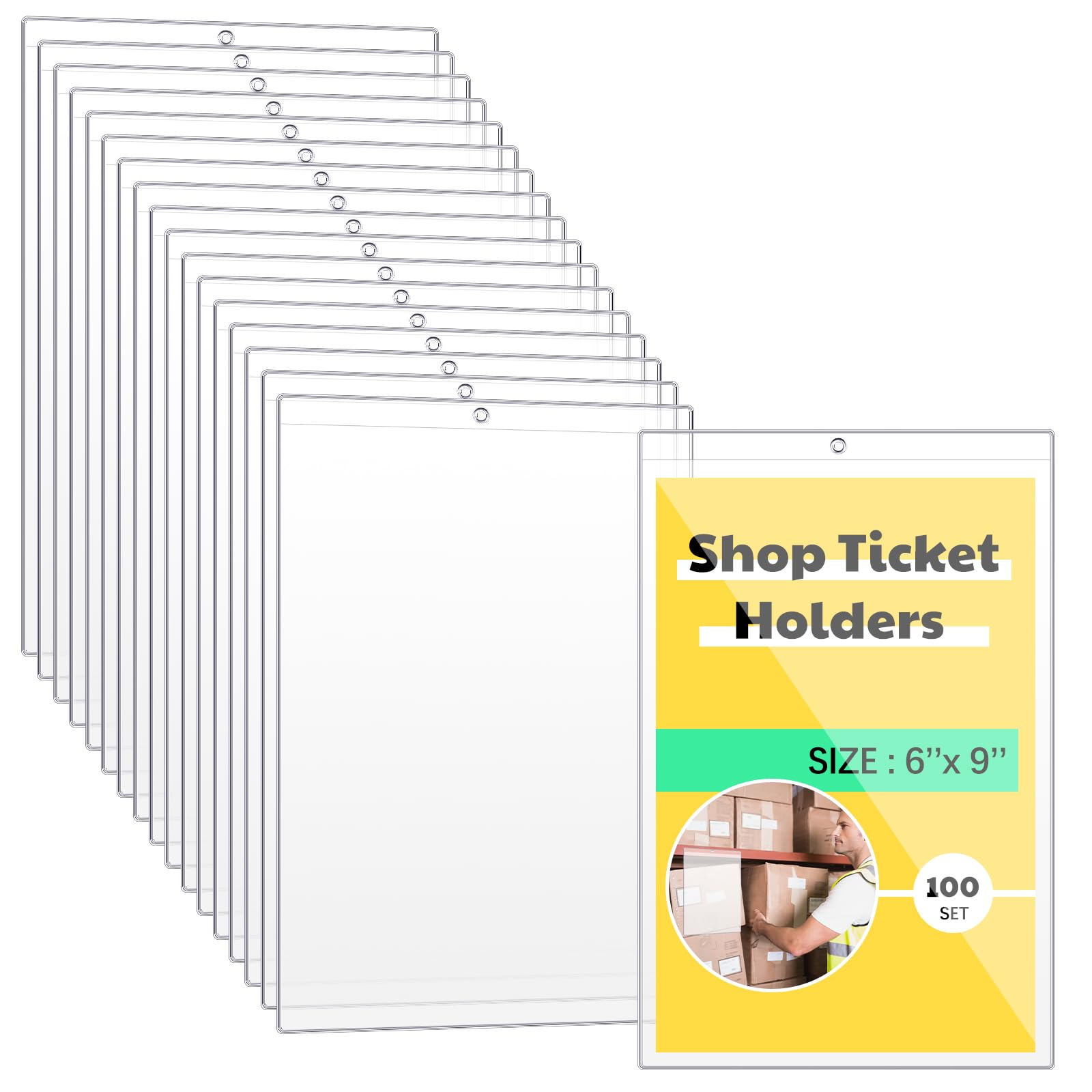 Photo 1 of Jetec Job Ticket Holders 6 x 9 Inches Shop Ticket Holders Dry Erase Pocket Sleeves Work Order Plastic Sleeves Both Sides Clear for Classroom Home Office (100 Pcs)
