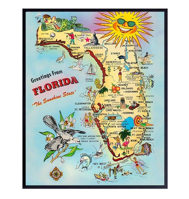 Florida State Travel Poster Florida Souvenirs Vintage Florida Wall Decor 8x10