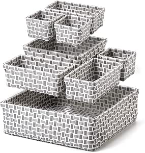 EZOWare Set de 8 Cajas de Almacenaje, Cestas Multiuso Tejido